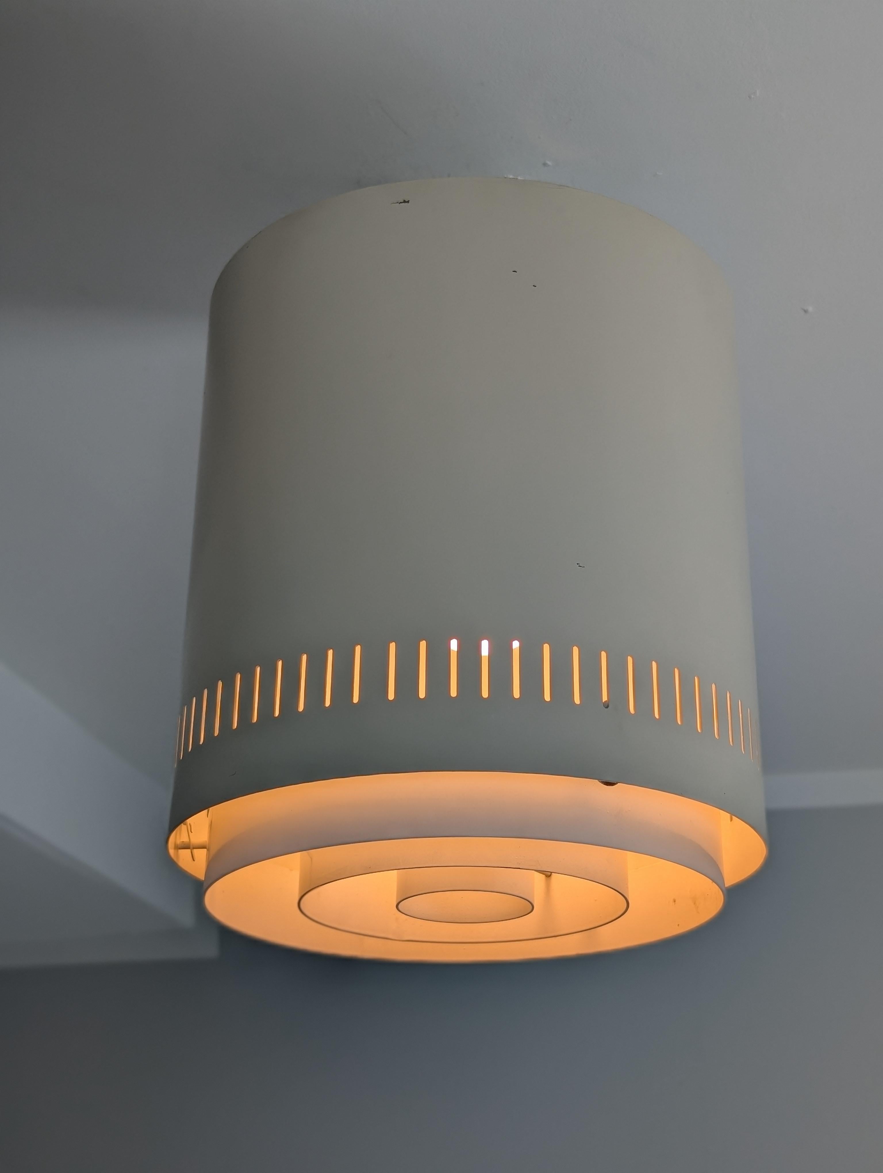 Metal Pair of White Alvar Aalto Style Flush Mounts Model AA 110, Itsu 1950s For Sale