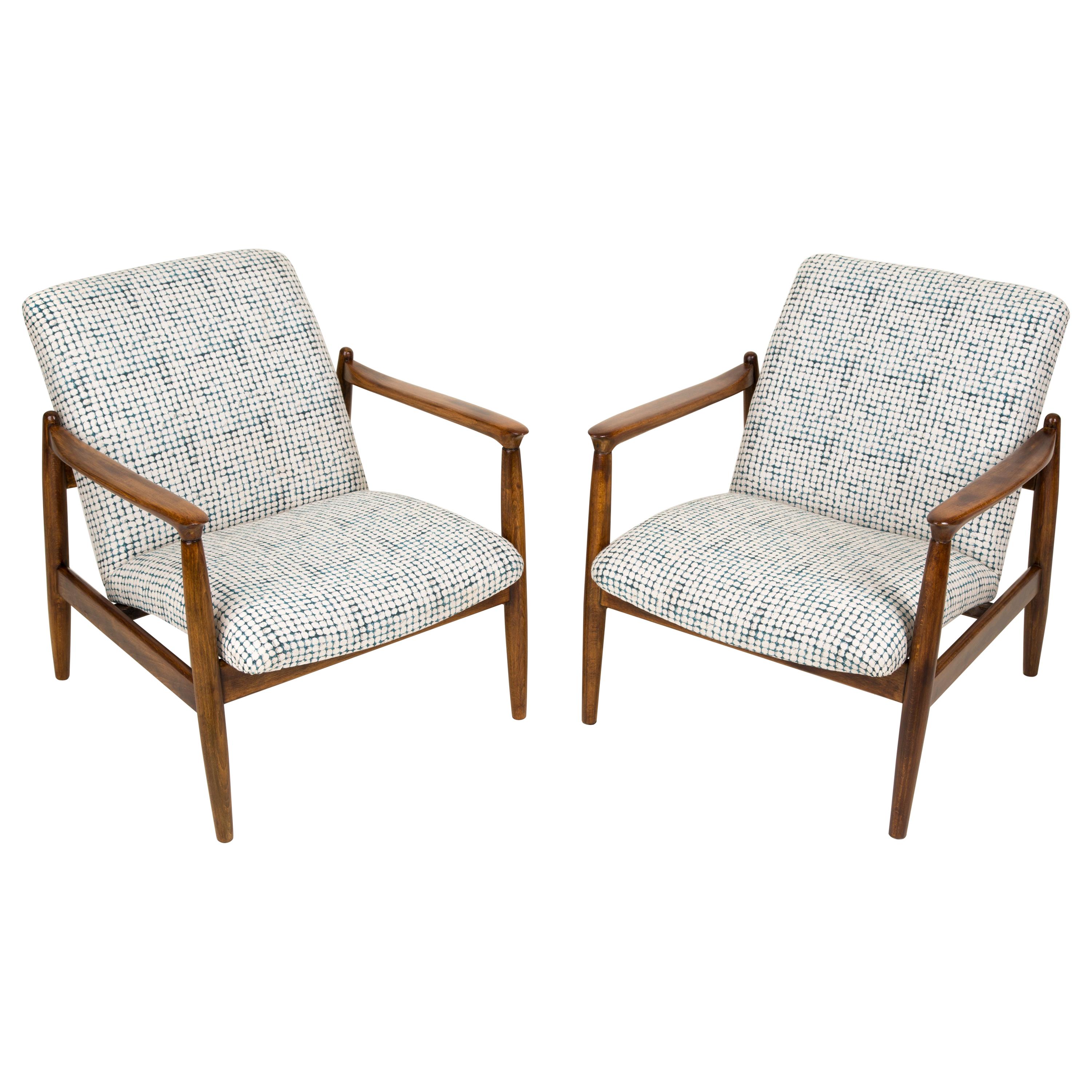 Pair of White and Aqua Vintage Armchairs, Edmund Homa, 1960s For Sale