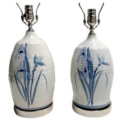 Pair of White and Blue Ceramic Table Lamps
