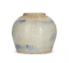 Pair of White and Blue Glazed Ceramic Vases