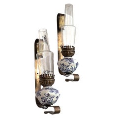 Pair of White and Blue Porcelain Sconces