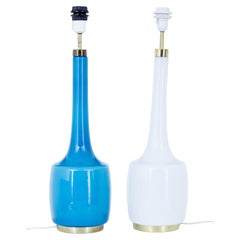 Pair of White and Blue Table Lamps by Bergboms