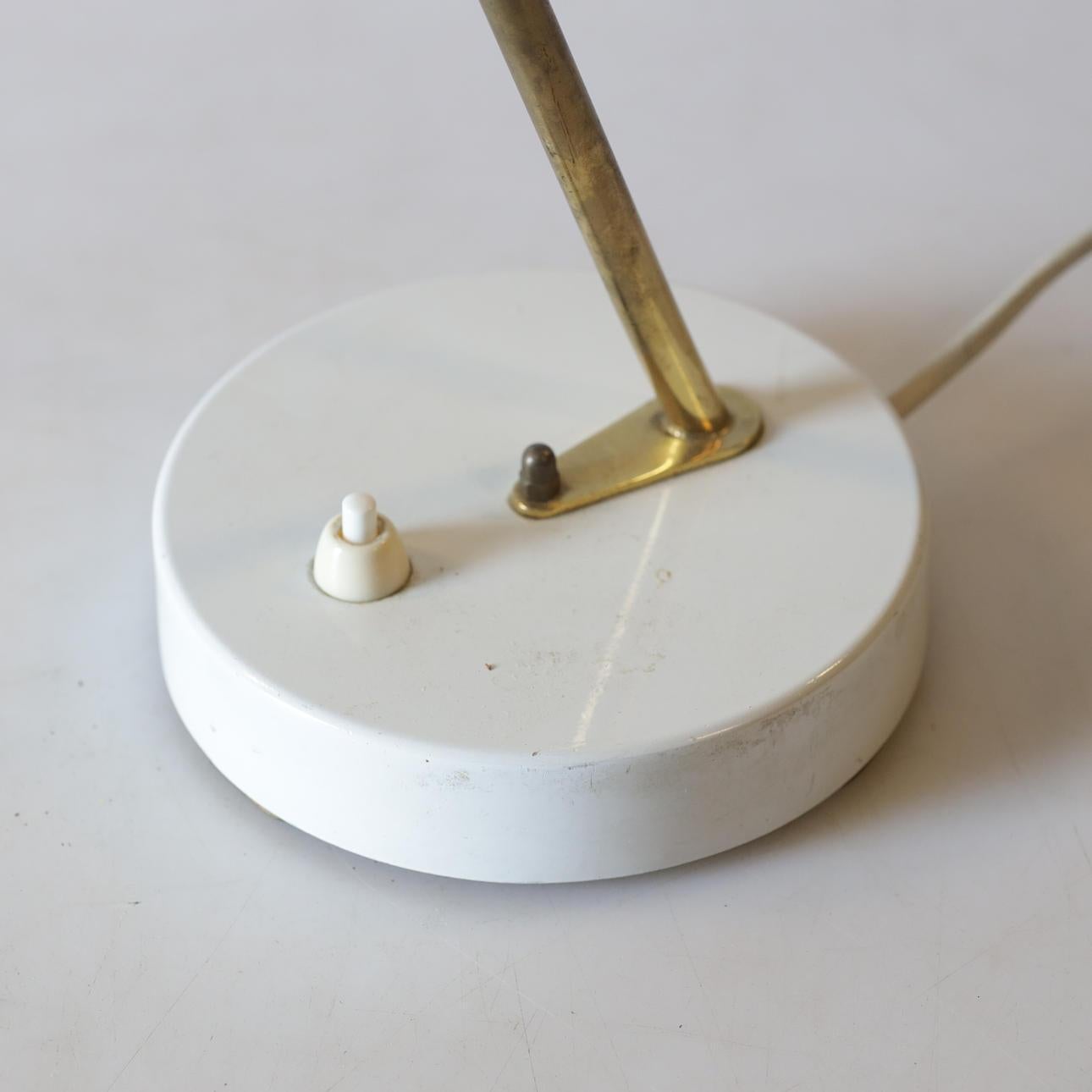 Metal Pair of White and Brass Table Lamps by EWÅ Värnamo, Swedish Modern 1960's For Sale