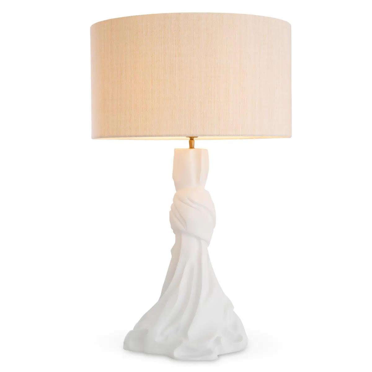 Paar weiße und messingfarbene Tischlampen, Leinenschirm. (21. Jahrhundert und zeitgenössisch) im Angebot
