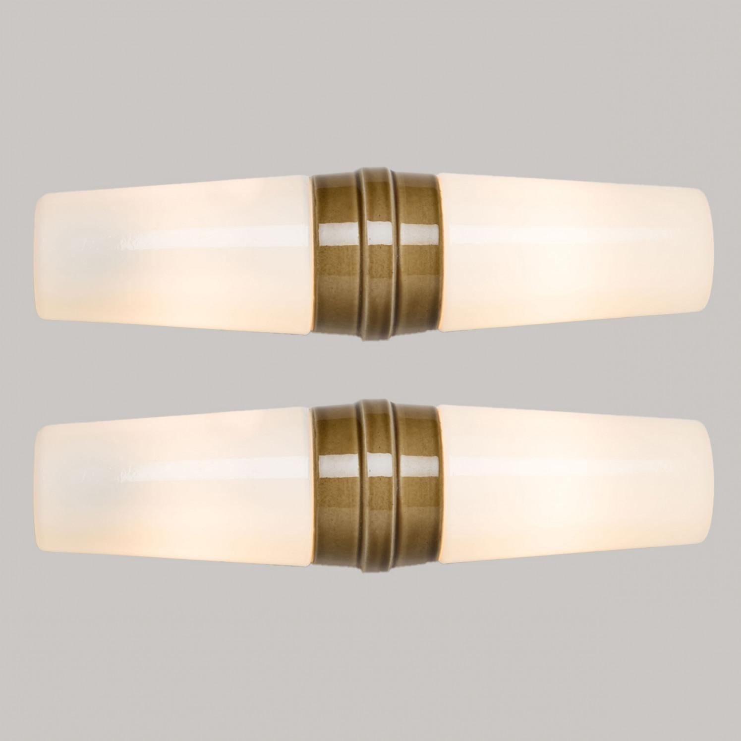 Pair of White and Brown Ceramic Wall Lights, Sweden, 1970 For Sale 6