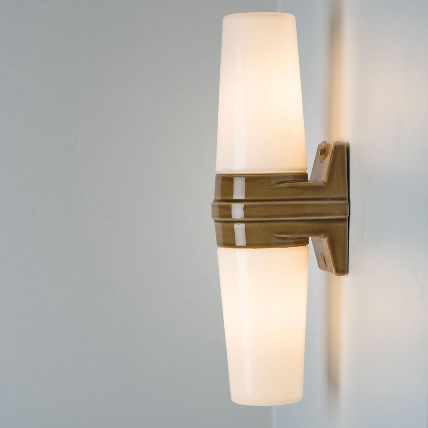Late 20th Century Pair of White and Brown Ceramic Wall Lights, Sweden, 1970 For Sale