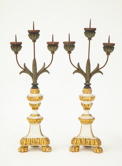 Pair of White and Giltwood Pricket Altar Candlesticks