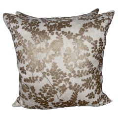 Pair of White and Gold Botanical Pillows by Melissa Levinson, Italy
