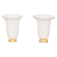 Milk and Gold Murano Glass Pair of Table Lamps 1980s Italy Venice