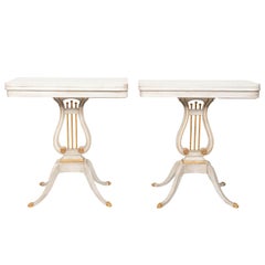 Pair of White and Gold Lyre Game Tables