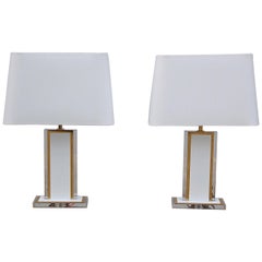 Pair of White and Gold Table Lamps, 1980s