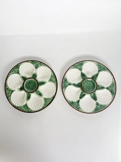 Pair of White and Green Oyster Plates, France, 1920s