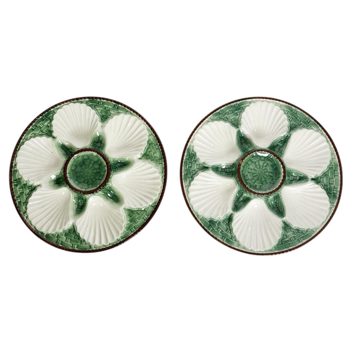 Pair of White and Green Oyster Plates, France, 1920s