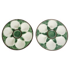 Pair of White and Green Oyster Plates, France, 1920s