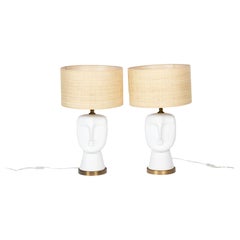 Vintage Pair of white and matte opaline lamps, 20th century