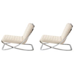 Pair of White and Nickel Lounge Chairs, 1970s, France