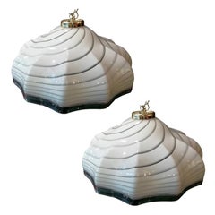 Pair of White and Pink Murano Swirl Ceiling Lamps