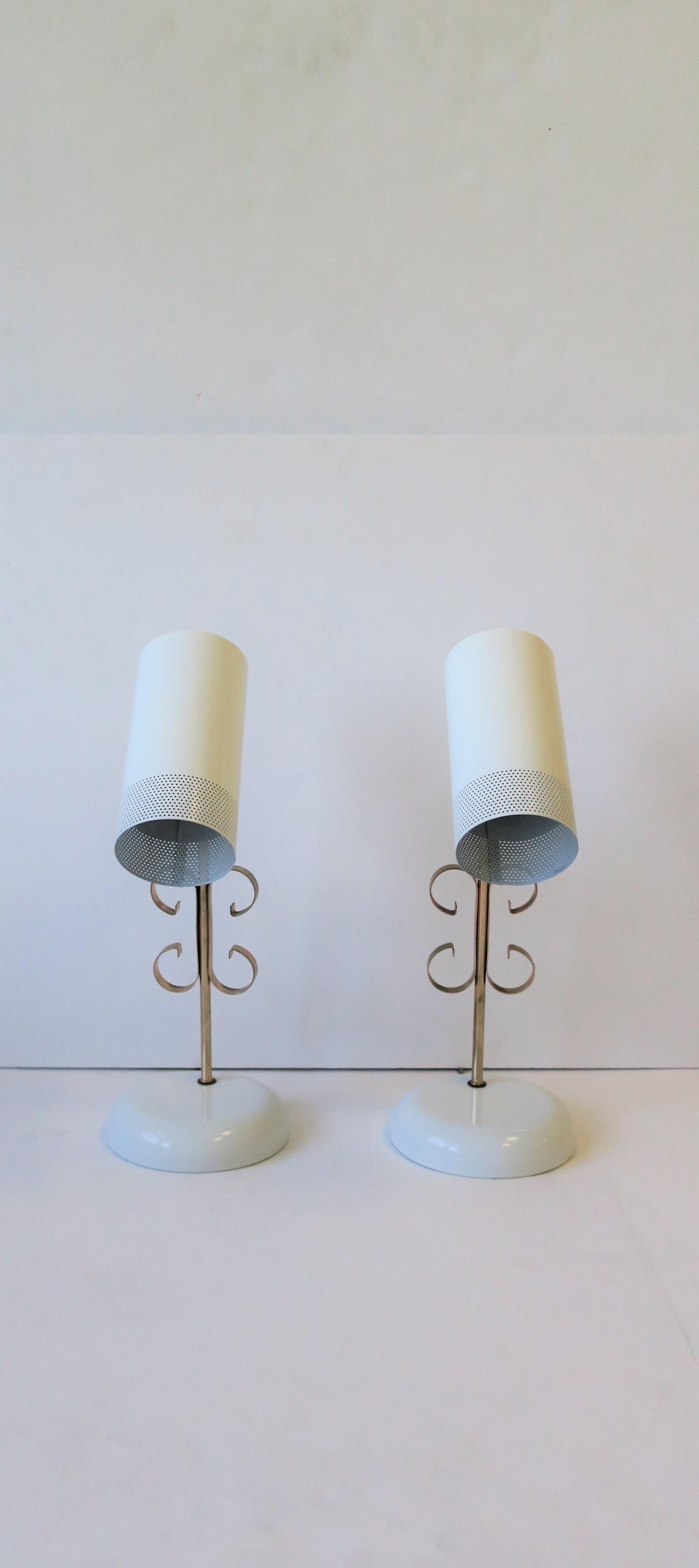 Enameled Modern White and Rose Pink Metal Table or Desk Lamps, 1970s, Pair