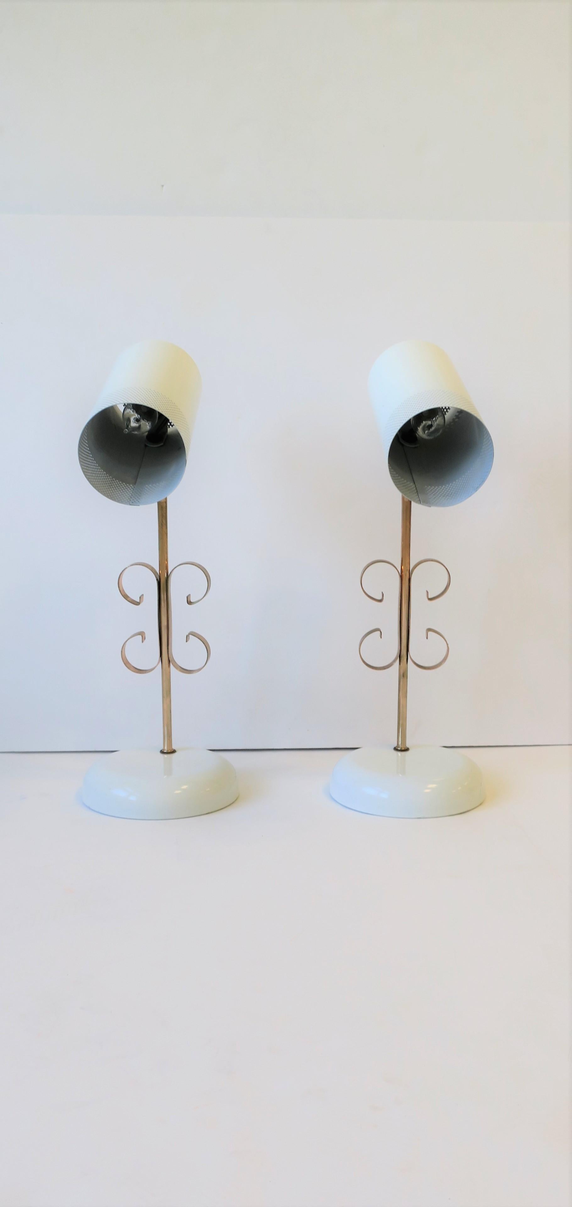 Modern White and Rose Pink Metal Table or Desk Lamps, 1970s, Pair In Good Condition In New York, NY