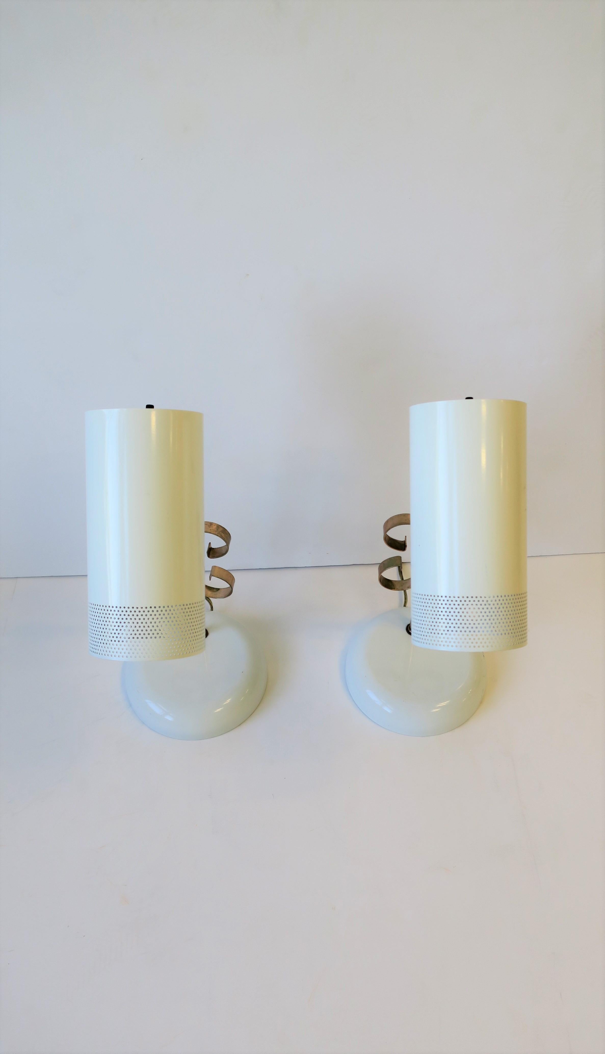 Modern White and Rose Pink Metal Table or Desk Lamps, 1970s, Pair 3