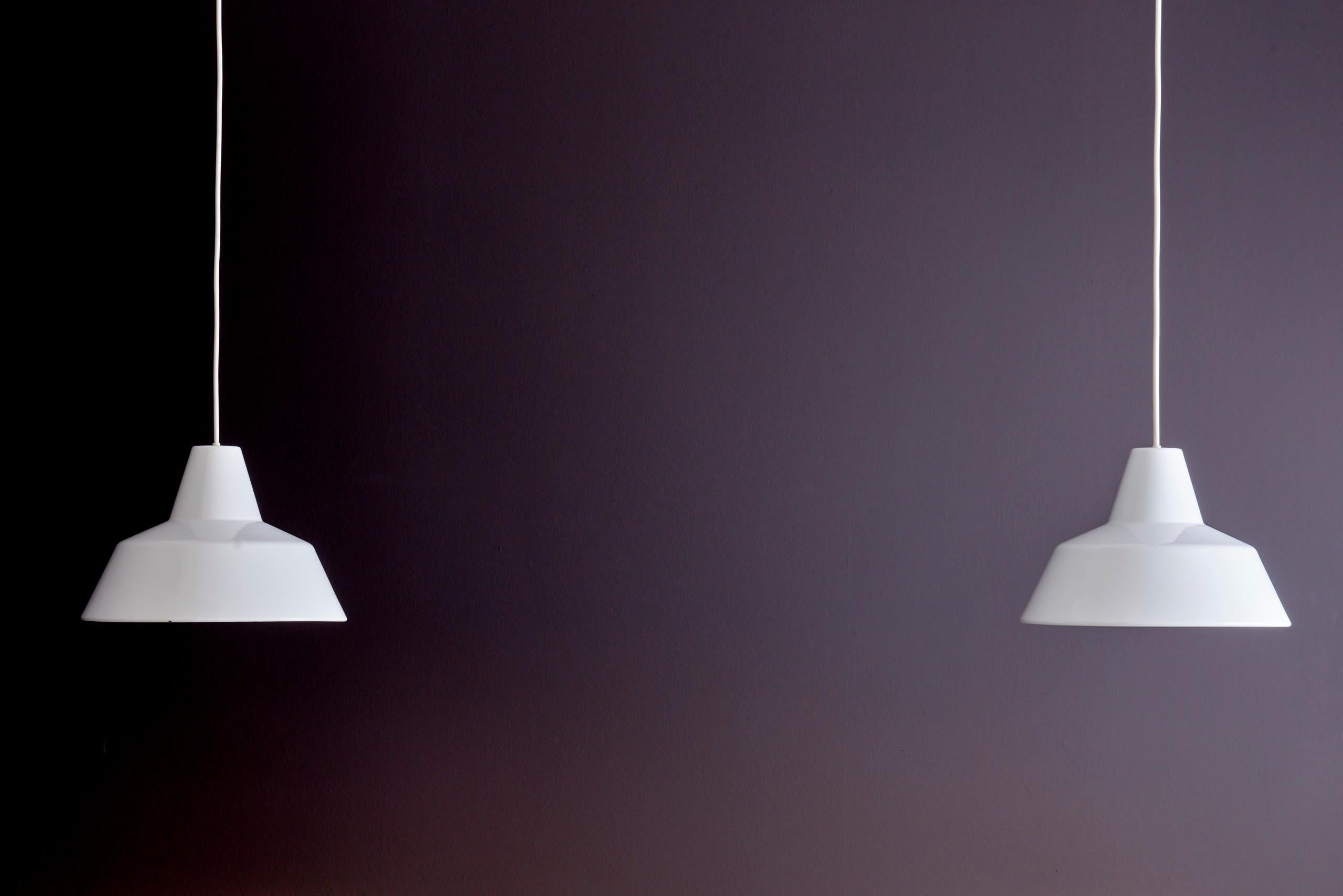 Mid-Century Modern Pair of White Arbejdspendel for Louis Poulsen For Sale