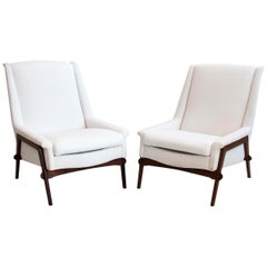 Pair of White Armchairs with Stained Oak Frame