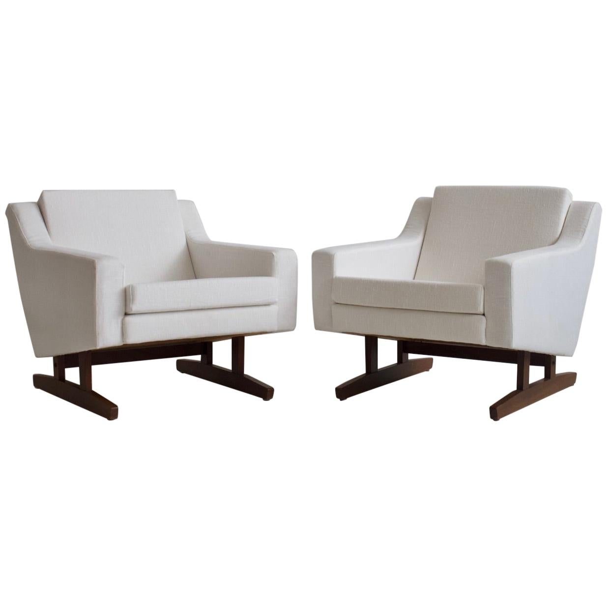 Pair of White Armchairs with Teak Legs