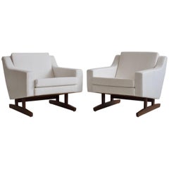 Vintage Pair of White Armchairs with Teak Legs