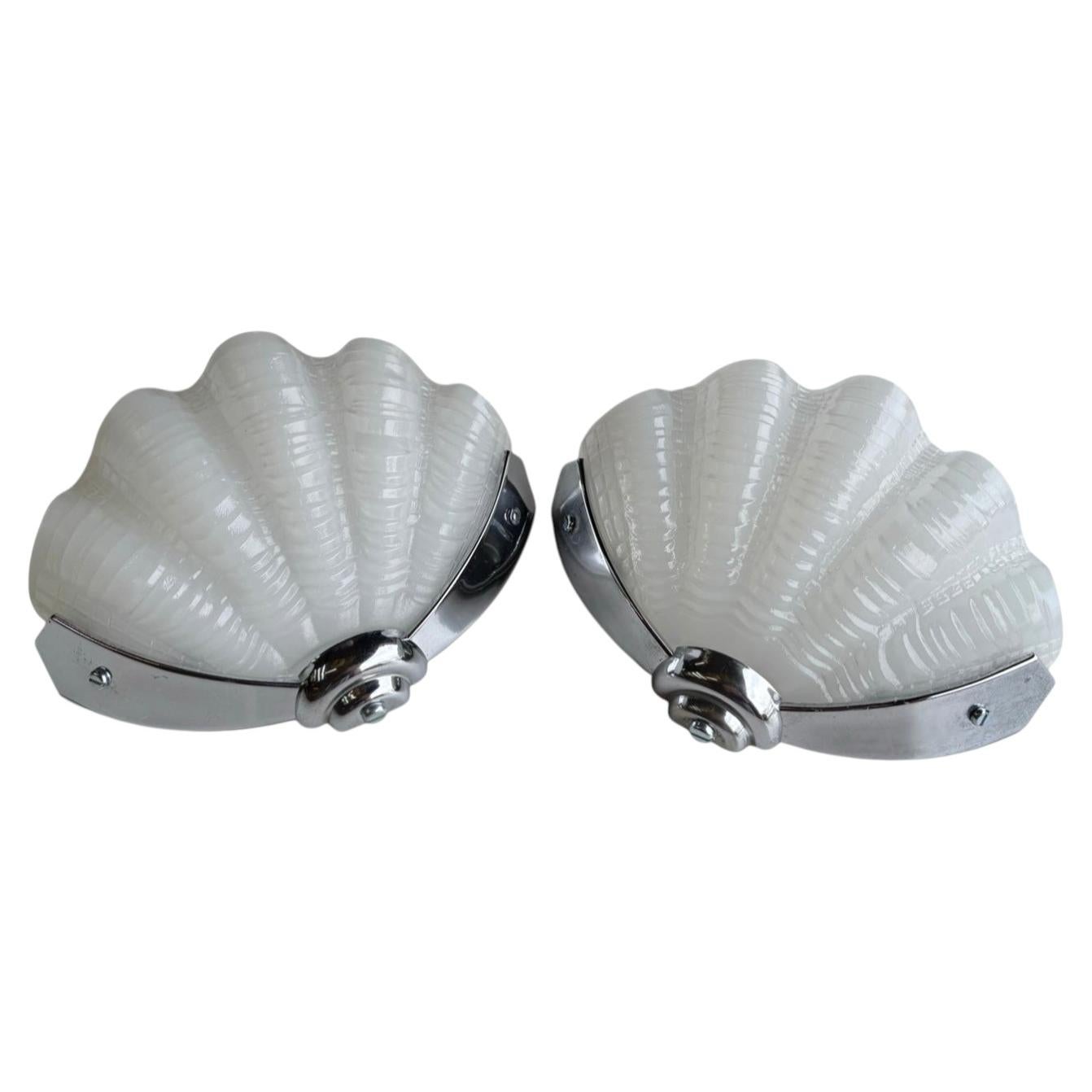 Pair of white Art Deco Shell Wall Lights
