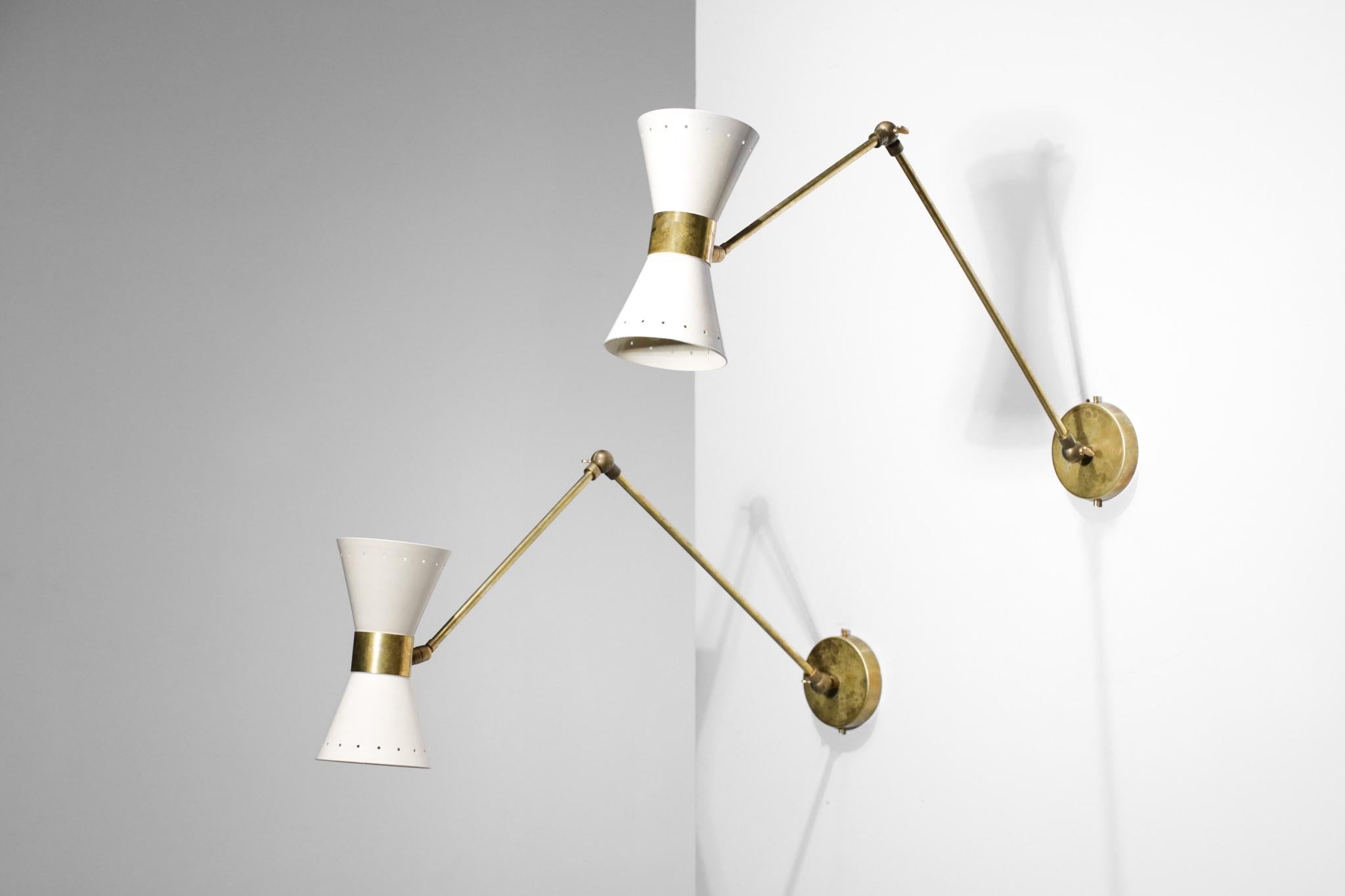 Lacquered  White Articulated Modern Italian Sconces Design Stilnovo Noa Brass ML137 For Sale