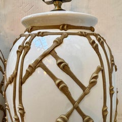 Pair of White Bamboo Lamps
