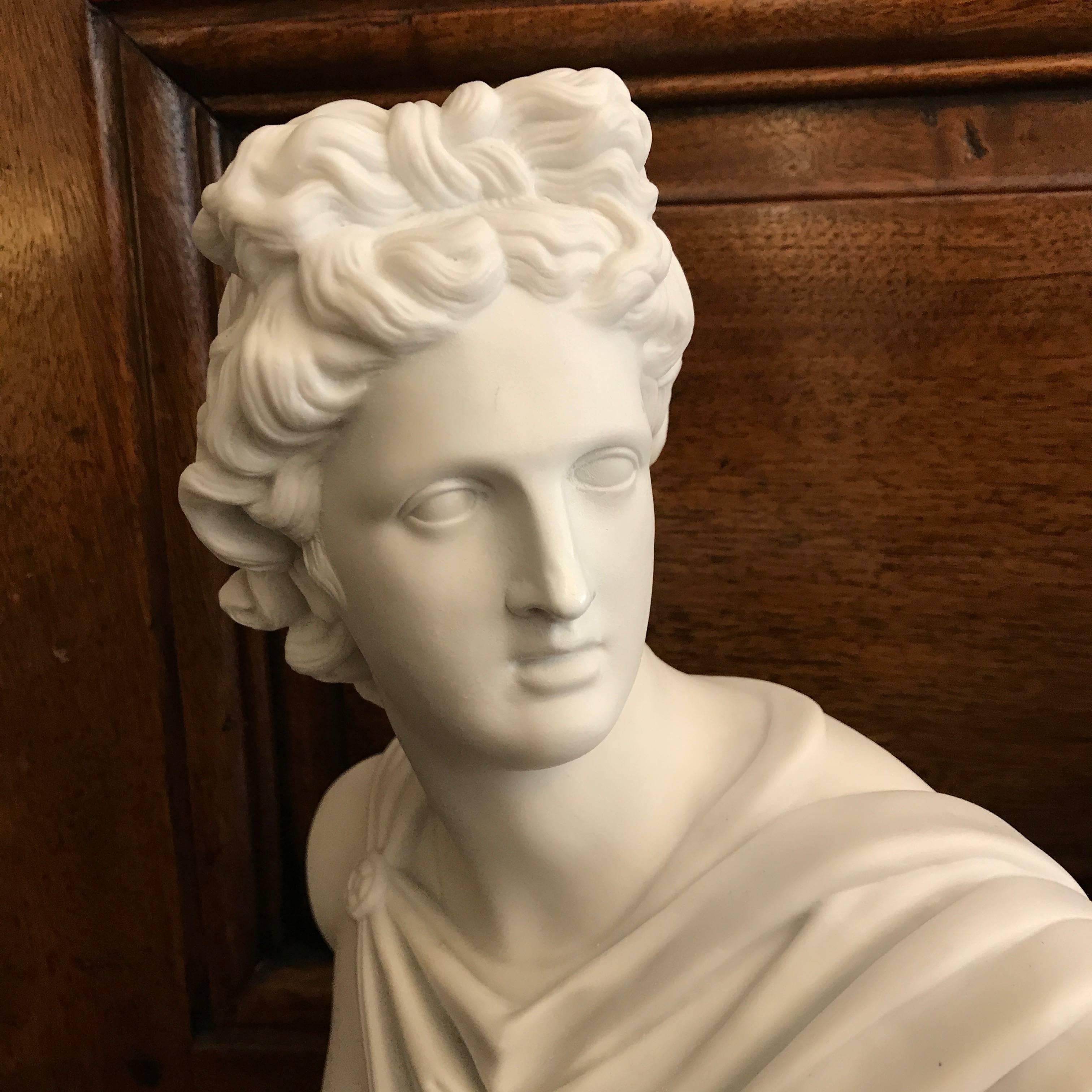 Pair of Italian white biscuit porcelain busts of Apollo del Belvedere and Diana, after the antique, 20th century.
Receive our new selections direct from 1stdibs by email each week. Please click FOLLOW DEALER below and see them first!
 Elegant white