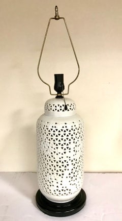 Pair of White Blanc de Chine Reticulated Porcelain Lamps