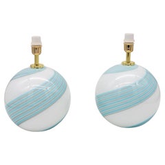 Pair of White, Blue, and Gray Swirl Murano Glass Lamps, Italy 2010s