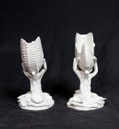 Pair of White Bone China Royal Worcester Nautilus