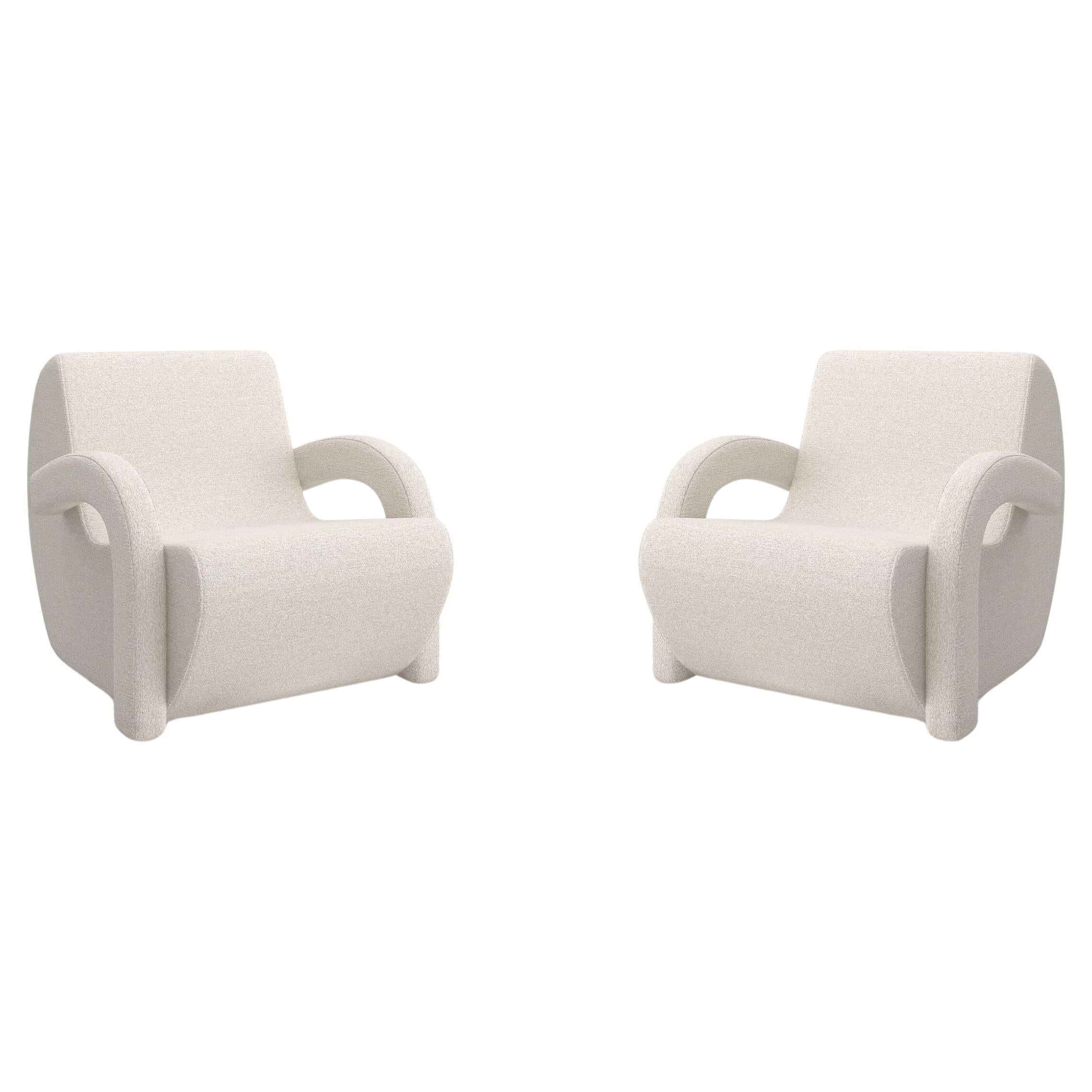 Pair of White Boucle Accent Chairs For Sale