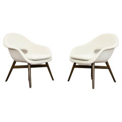 Pair of White Boucle Bucket Seat Armchairs by Miroslav Navratil for Vertex 1960s