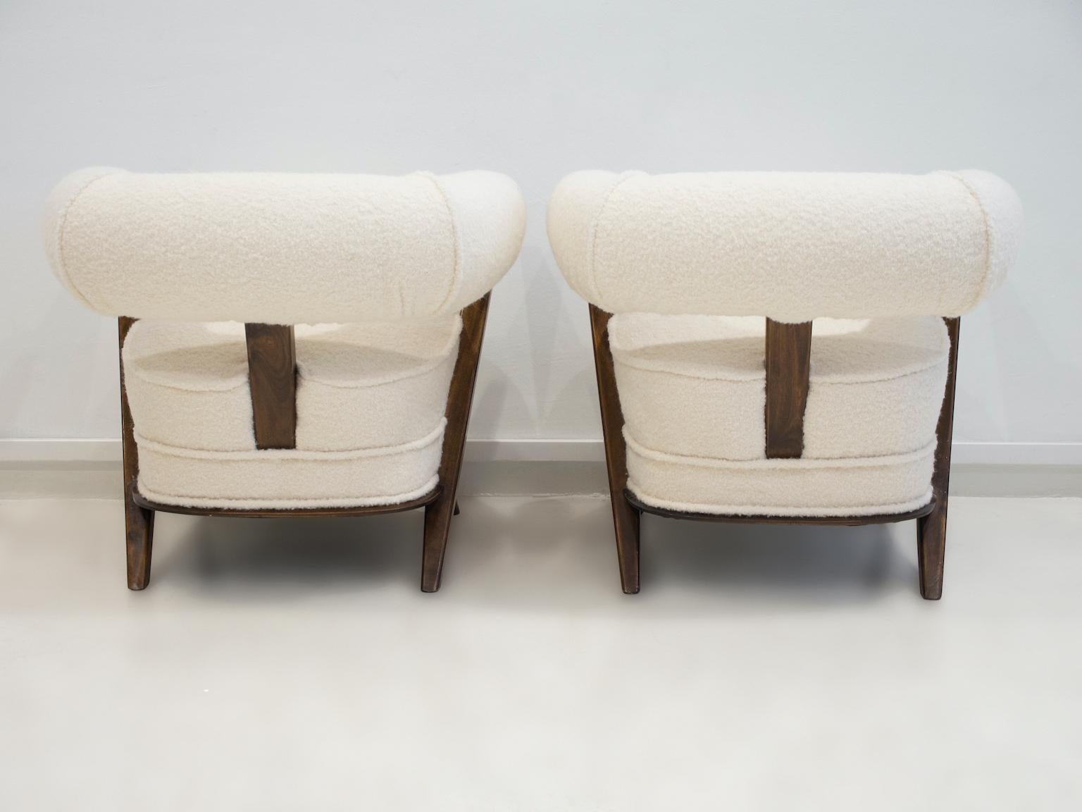 Pair of White Boucle Covered Art Deco Tub Armchairs For Sale 7