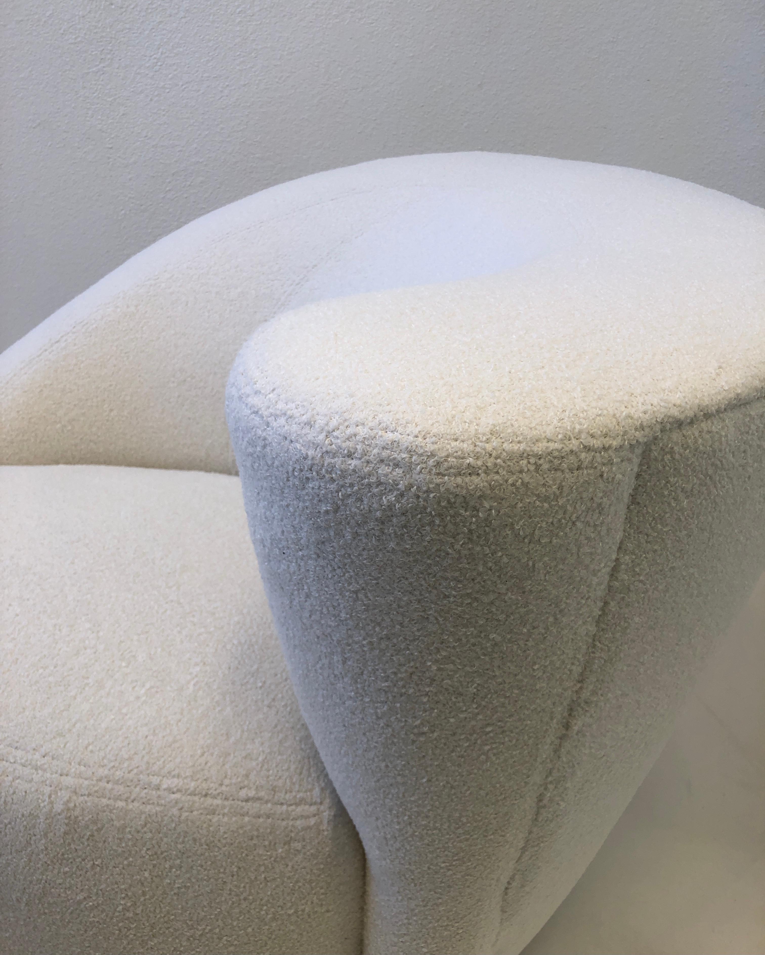 Pair of White Boucle Lounge Chairs and Ottomans by Vladimir Kagan 2