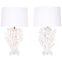 Pair of White Branch Coral Table Lamps