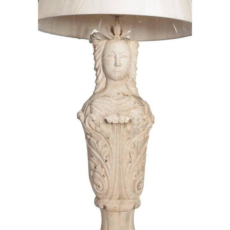 French Pair of White Carrara Marble of Caryatid with Claw-Feet Table Lamps