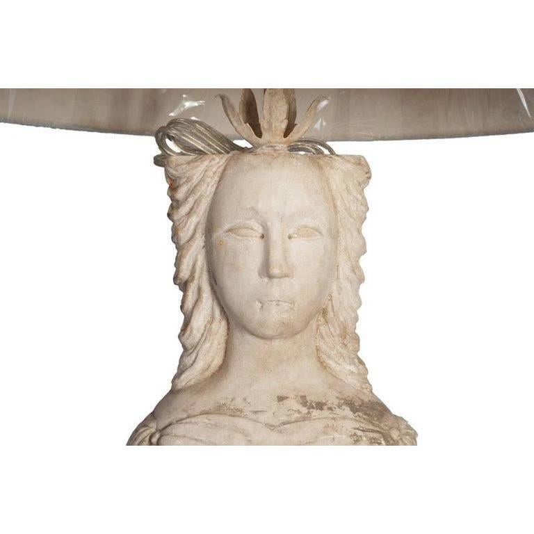 Hand-Carved Pair of White Carrara Marble of Caryatid with Claw-Feet Table Lamps