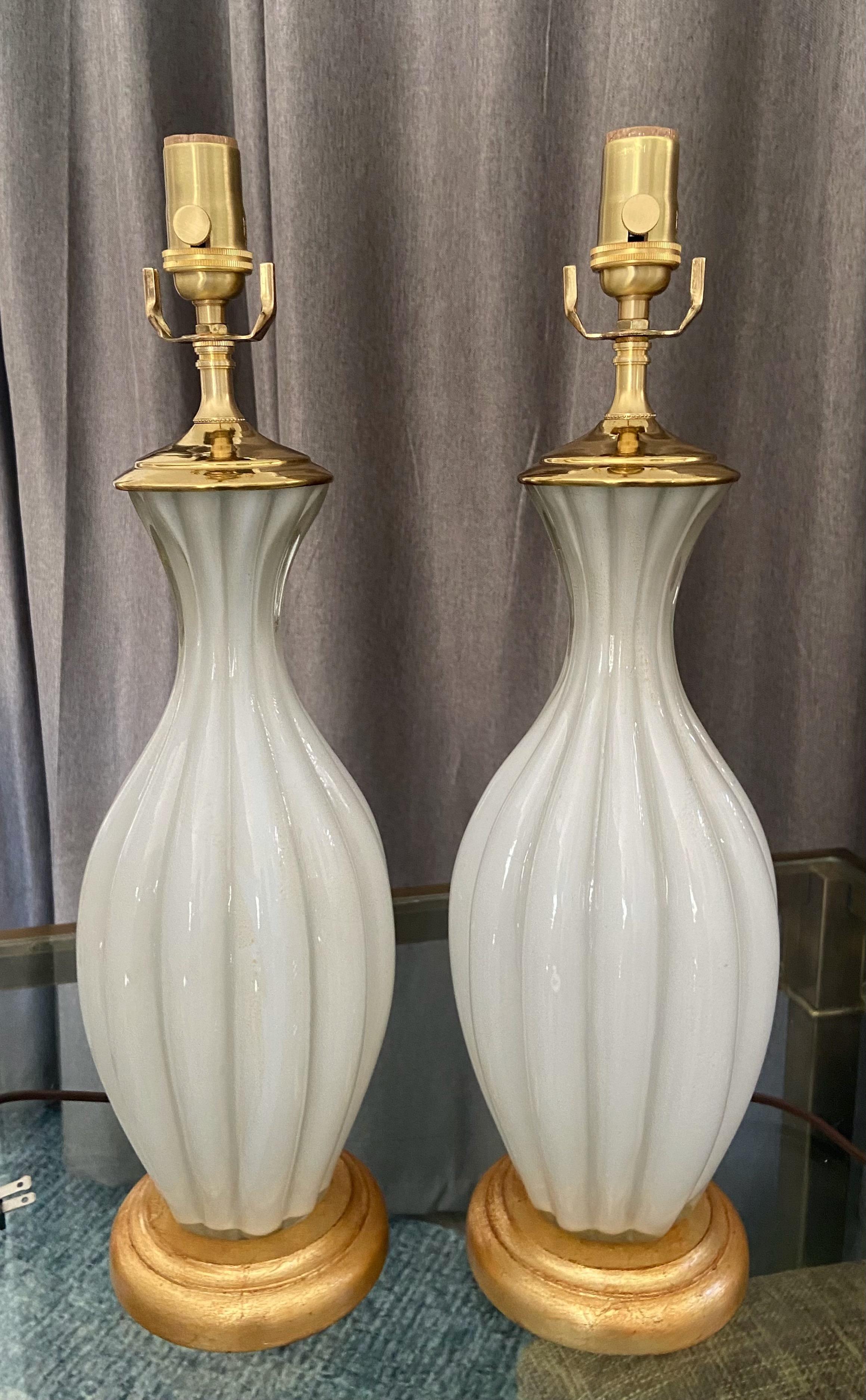 Pair of White Cased Murano Glass Table Lamps For Sale 10