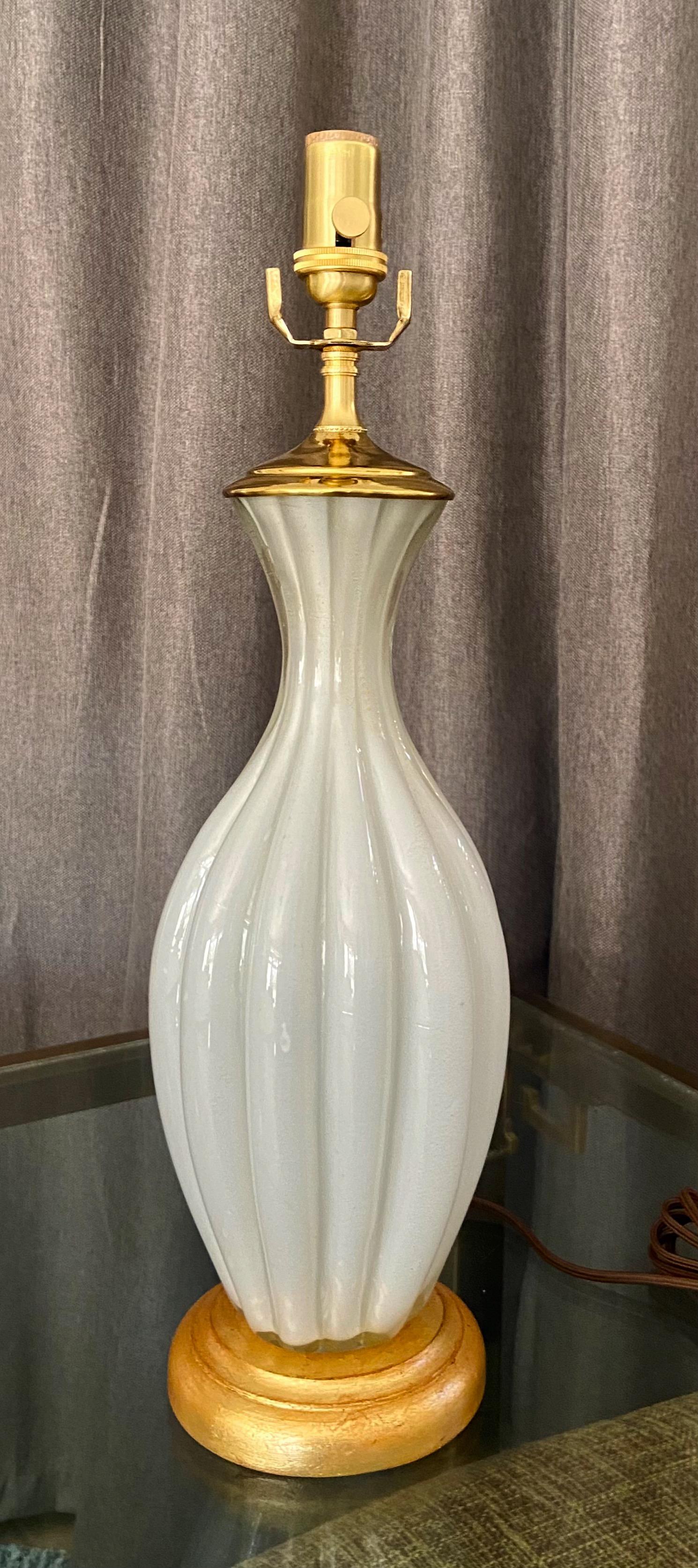 Pair of White Cased Murano Glass Table Lamps For Sale 1