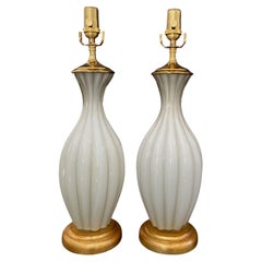 Pair of White Cased Murano Glass Table Lamps