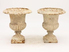 Pair of White Cast Iron Urns, French Early 20th Century