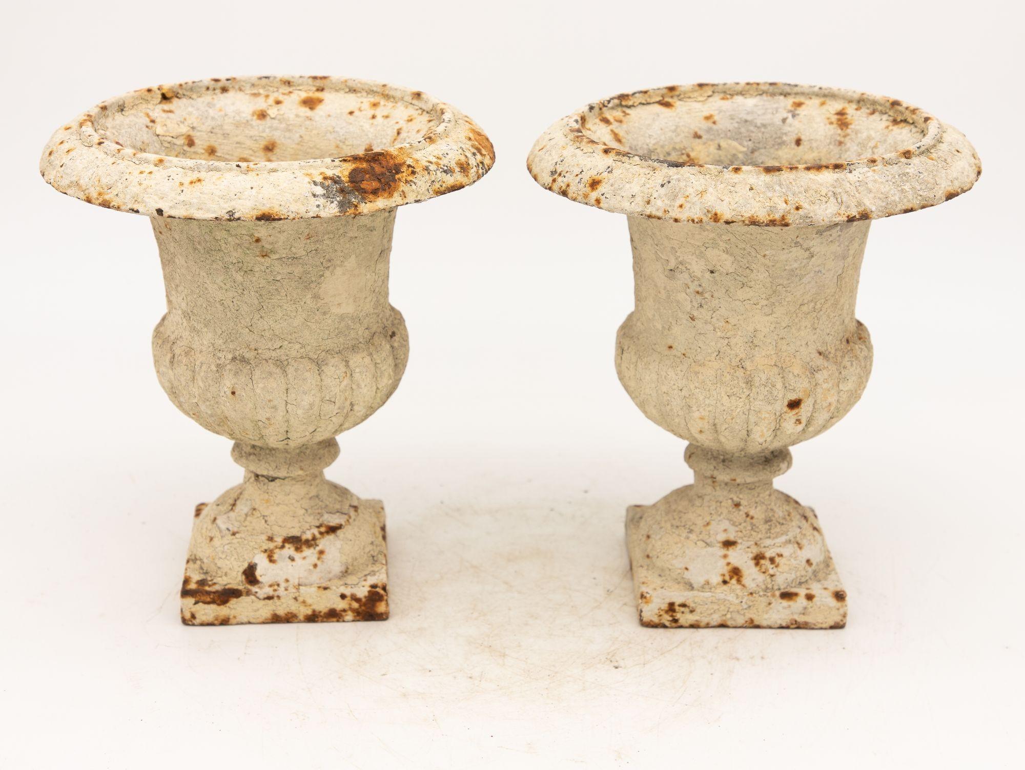 Pair of White Cast Iron Urns, French Early 20th Century For Sale 5