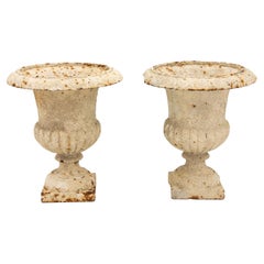 Pair of White Cast Iron Urns, French Early 20th Century
