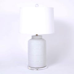 Pair of White Celadon Tea Caddy Table Lamps