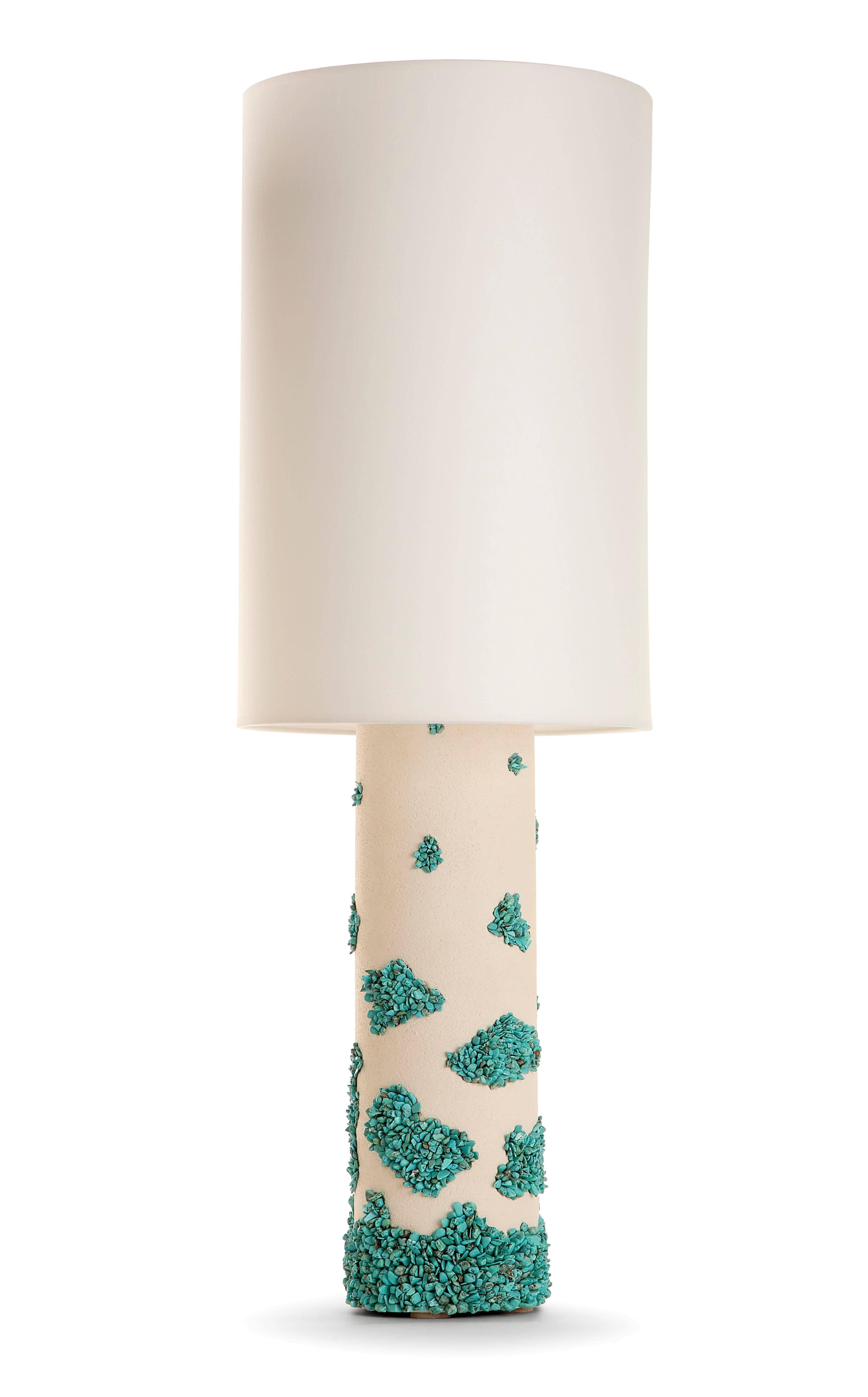 Pair of White Ceramic and Turquoise Howlite Lampes by Stdo In Excellent Condition In Paris, FR